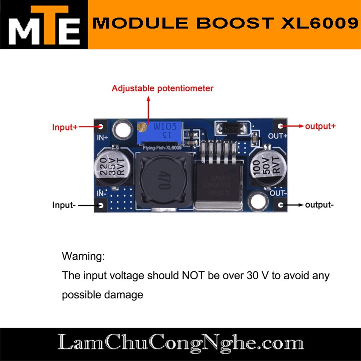 Mạch nguồn tăng áp có thể điều chỉnh XL6009 4A - Module nguồn boost