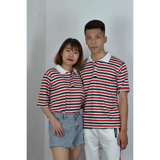 [HÀNG MỚI] Áo phông unisex cổ bẻ sọc ngang (ảnh thật shop chụp)