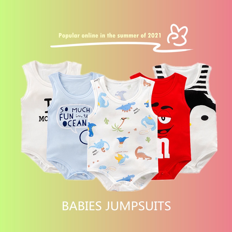 Bộ Áo Liền Quần Sát Nách Vải cotton In Hoạt Hình Dễ Thương Cho Bé Sơ Sinh