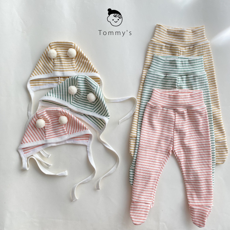 Quần Tất Cạp Cao Cho Bé Trai Bé Gái 0-24 Tháng Kèm Mũ Cục Bông Chất Liệu Thun Gân Len TOMMY HOUSE
