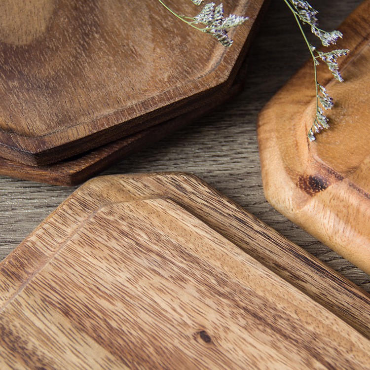 Khay Gỗ cây keo hình Bát giác (Màu Nâu Đậm)