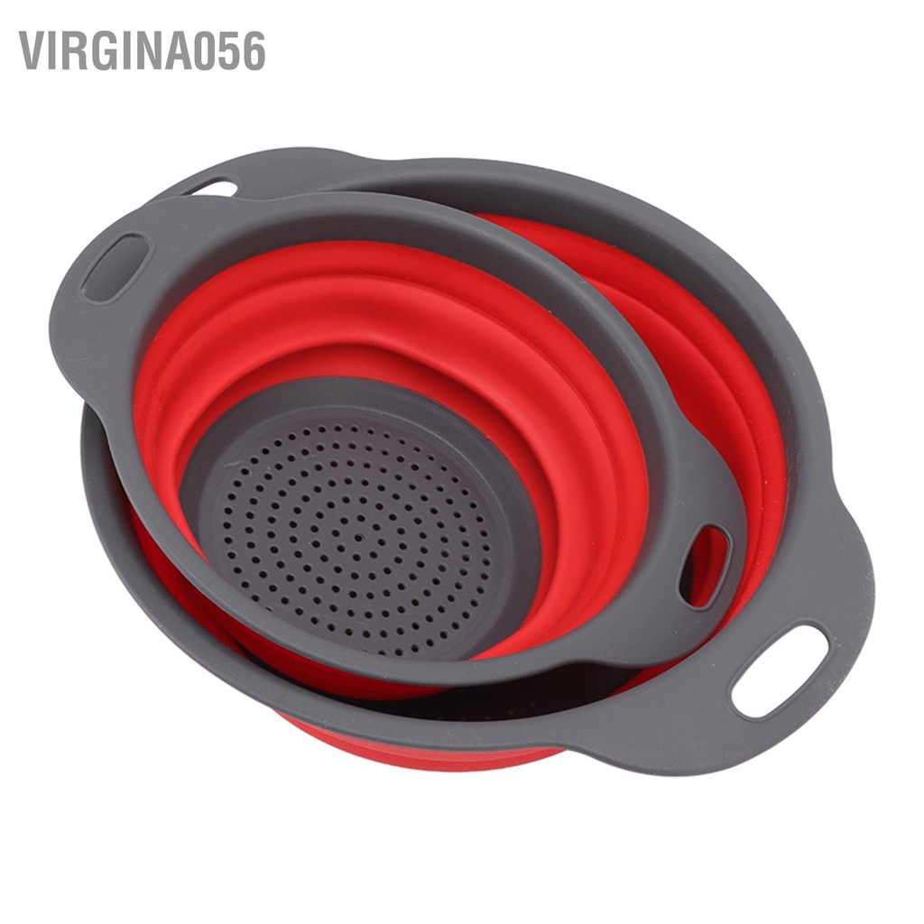 Virgina056 2 cái có thể thu gọn lại Rổ Colander tròn Có vào thoát nước lớn nhỏ Bộ rau củ quả Giỏ rửa