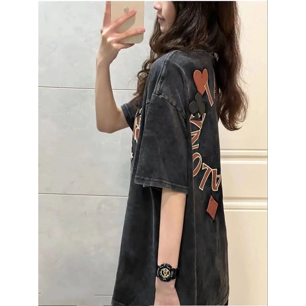 Jiashucheng Áo Thun Nữ Ngắn Tay In Chữ Phong Cách Retro Mỹ