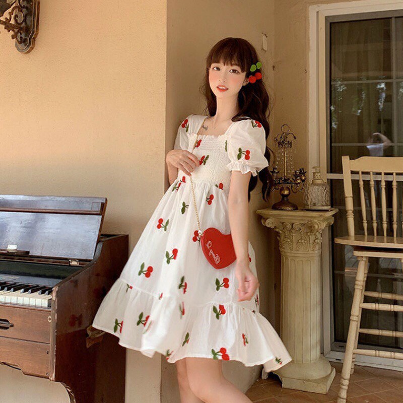 Đầm Voan In Cherry Dáng Xòe Cute Phô Mai Que TTSA01315