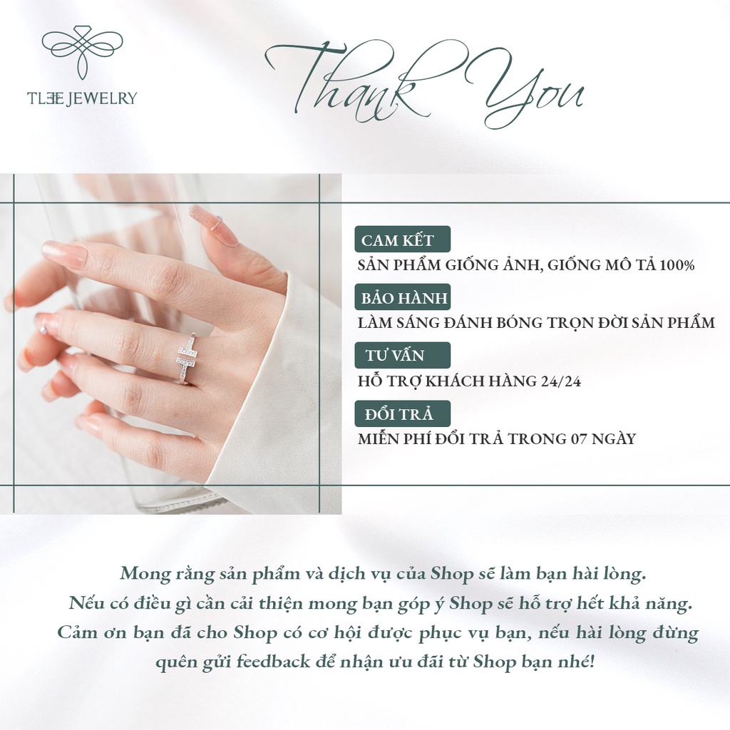 Nhẫn bạc nữ TLEE chữ T nạm đá dáng hở cá tính NCJ A0181