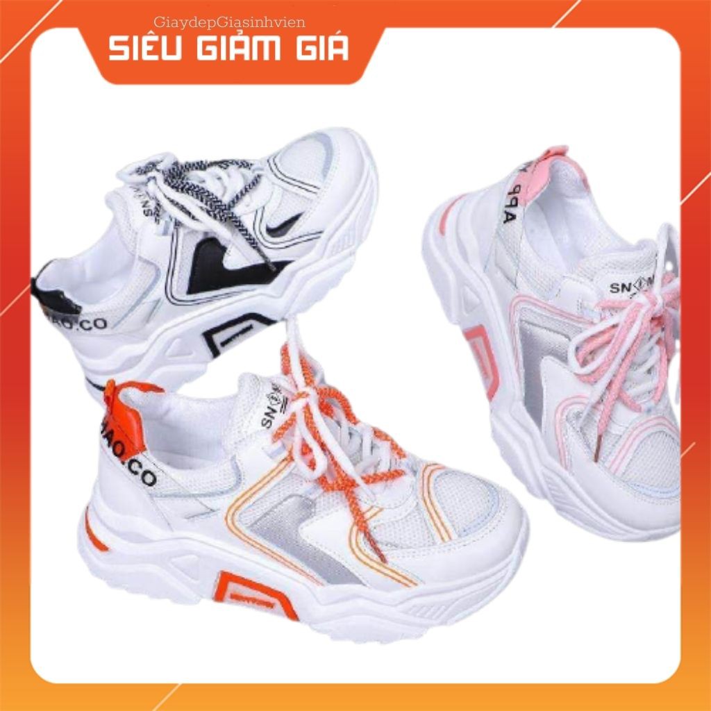 Giày thể thao nữ,đế cao 5cm, siêu nhẹ, 3 màu (trắng cam, trắng đen, trắng hồng), AN SHOP