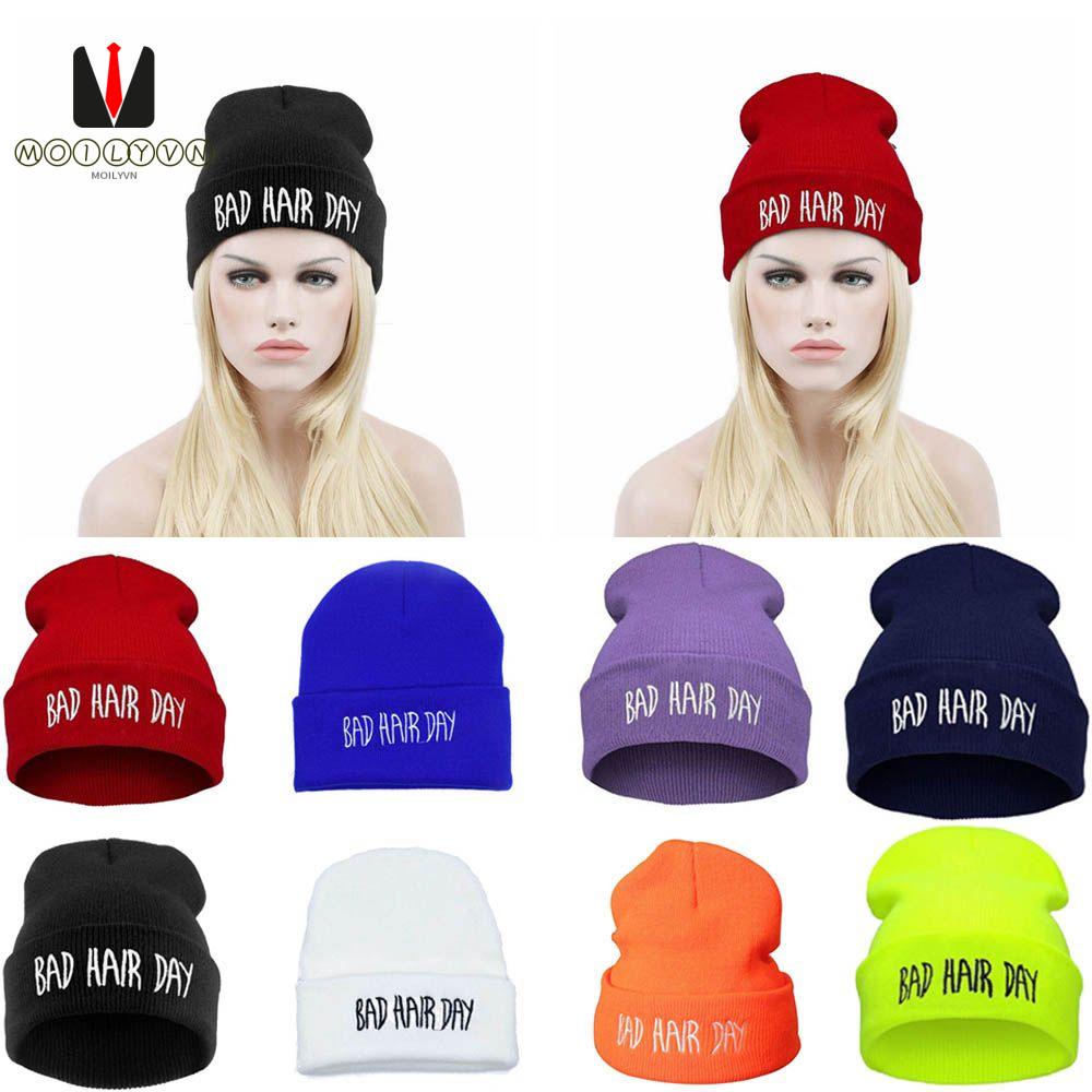 Mũ beanie Mềm Thêu Chữ Bad Hair Day Nhiều Màu Sắc Thời Trang Thu Đông Cho Nam Và Nữ