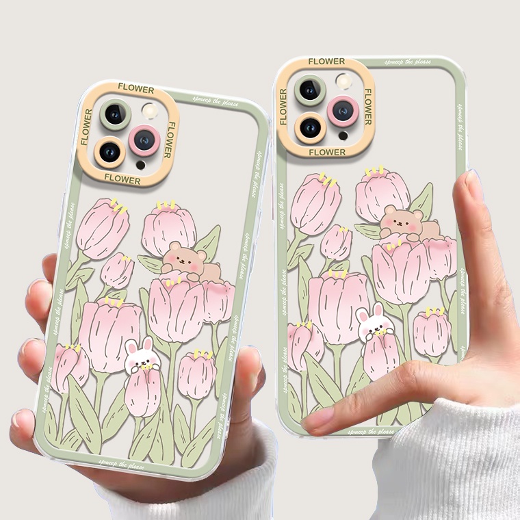 Ốp Điện Thoại TPU Silicon Mềm Trong Suốt Chống Sốc Hình Thỏ Và Hoa Cho Iphone 14 13 12 Pro Max 11 8 7 6S 14 Plus XS XR X