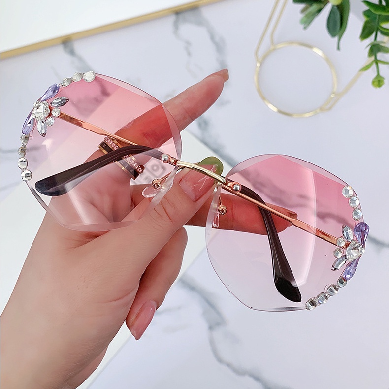 Kính Mát TikTok 2022 Gọng Kim Cương Không Viền Thời Trang Cho Nam Và Nữ