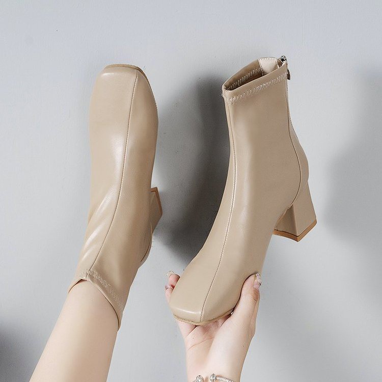 JINxCHOY  Giày Bốt Cao Gót Mũi Vuông Phối Khóa Kéo Sau Cá Tính Thời Trang Cho Nữ | BigBuy360 - bigbuy360.vn