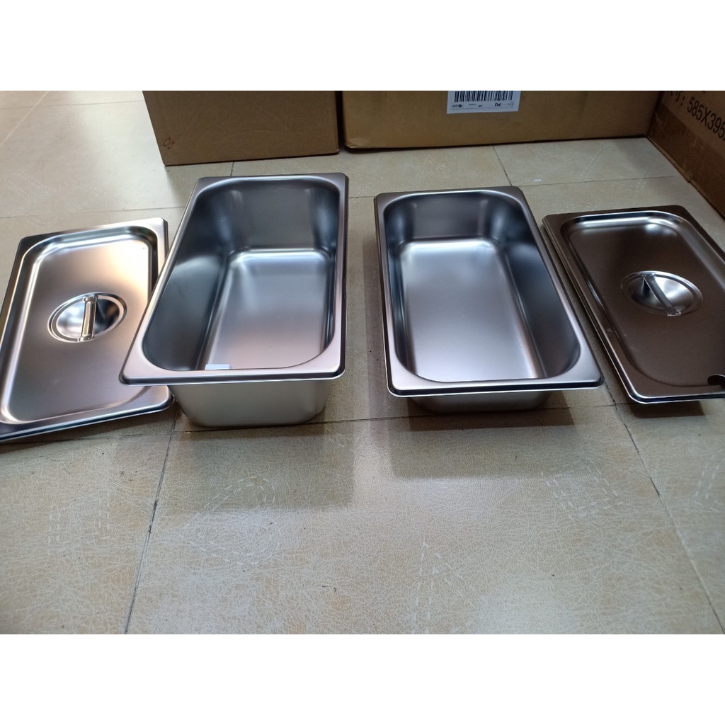 Combo 5 Khay 1/3 Khay Inox Đựng Thạch Topping Đựng Thực Phẩm Đựng Kem GN 1/3