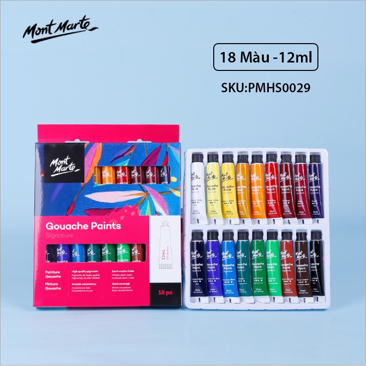 Bộ Màu Gouache Mont Marte 12/18/24 Màu x 12ml - Gouache Paints Signature - PMHS0028/PMHS0029/PMHS0030