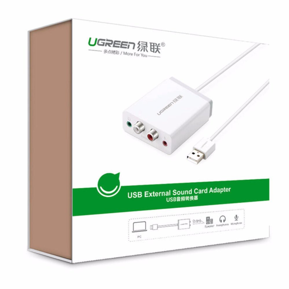 Bộ chuyển âm thanh USB ra 2 đầu 3.5mm (tai nghe+Mic) và 2 đầu hoa sen (RCA) UGREEN 30521