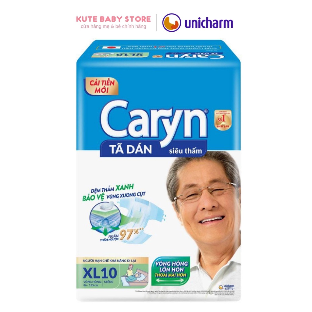 Tã dán Caryn XL10 cho người già và các mẹ sau sinh (quà tặng thêm miếng tùy đợt)