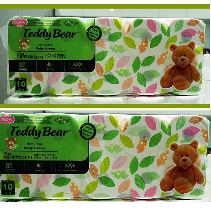 Túi 10 cuộn giấy vệ sinh Teddy Bear Eco mềm mịn, không thô ráp, tan trong nước không gây tắc nghẽn
