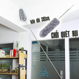 Chổi quét bụi quét mạng nhện dài 282cm thân inox rút gọn đầu xoay 360 độ