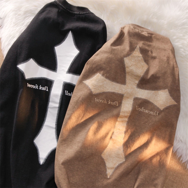 Áo Thun 100% Cotton Nguyên Chất Tay Ngắn In Hình Khu Rừng Màu Tối Phong Cách Hip Hop Đường Phố Cho Nam Và Nữ