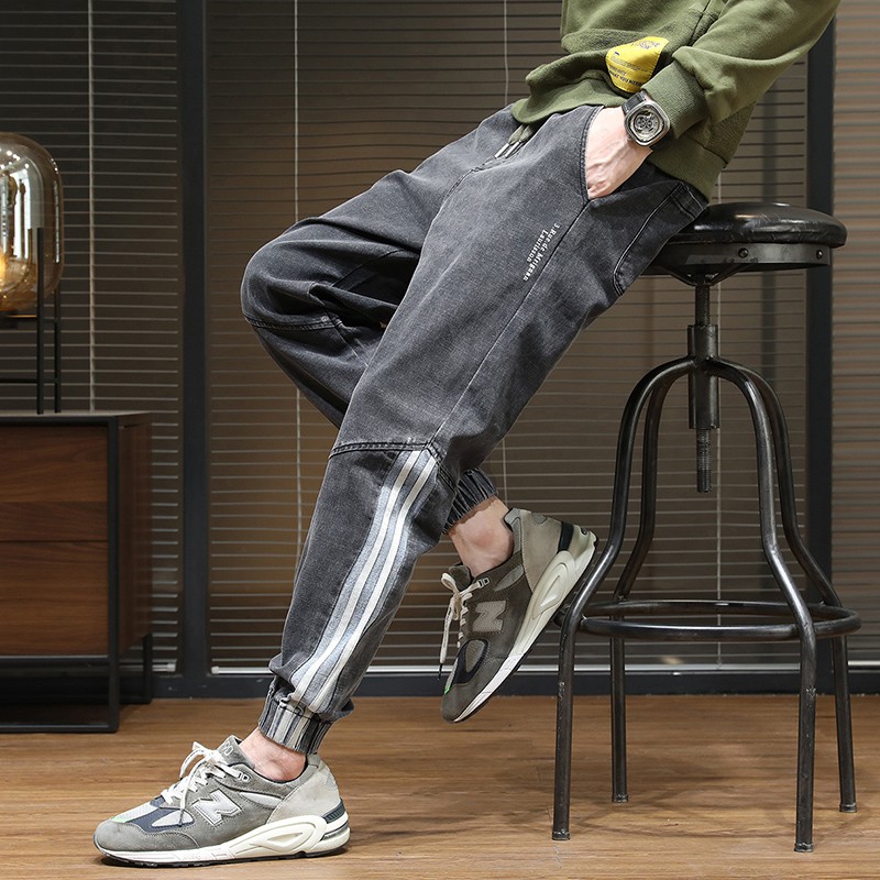 Quần Jean jogger (bò) nam phong cách Hip-hop hơi hướng Hàn Quốc họa tiết kẻ sọc | BigBuy360 - bigbuy360.vn