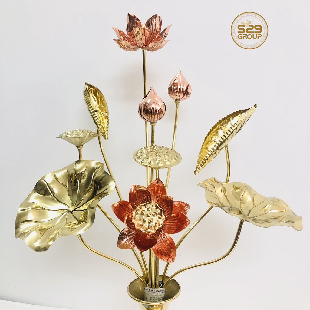 Hoa sen đồng thờ cúng bằng đồng vàng bó 10 cành gồm hoa ,lá,nụ,cao 65cm,phù hợp thờ cúng gia tiên,đình chùa