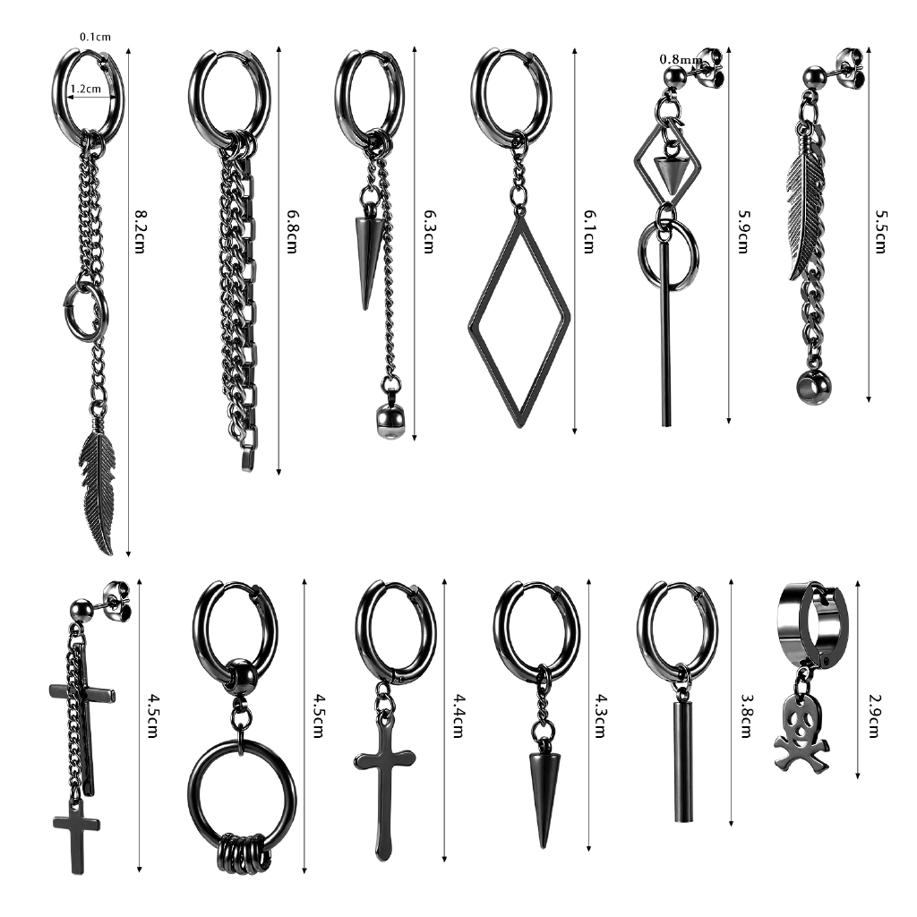 Set 12 Bông Tai Thời Trang Cá Tính Thiết Kế Phong Cách Unisex