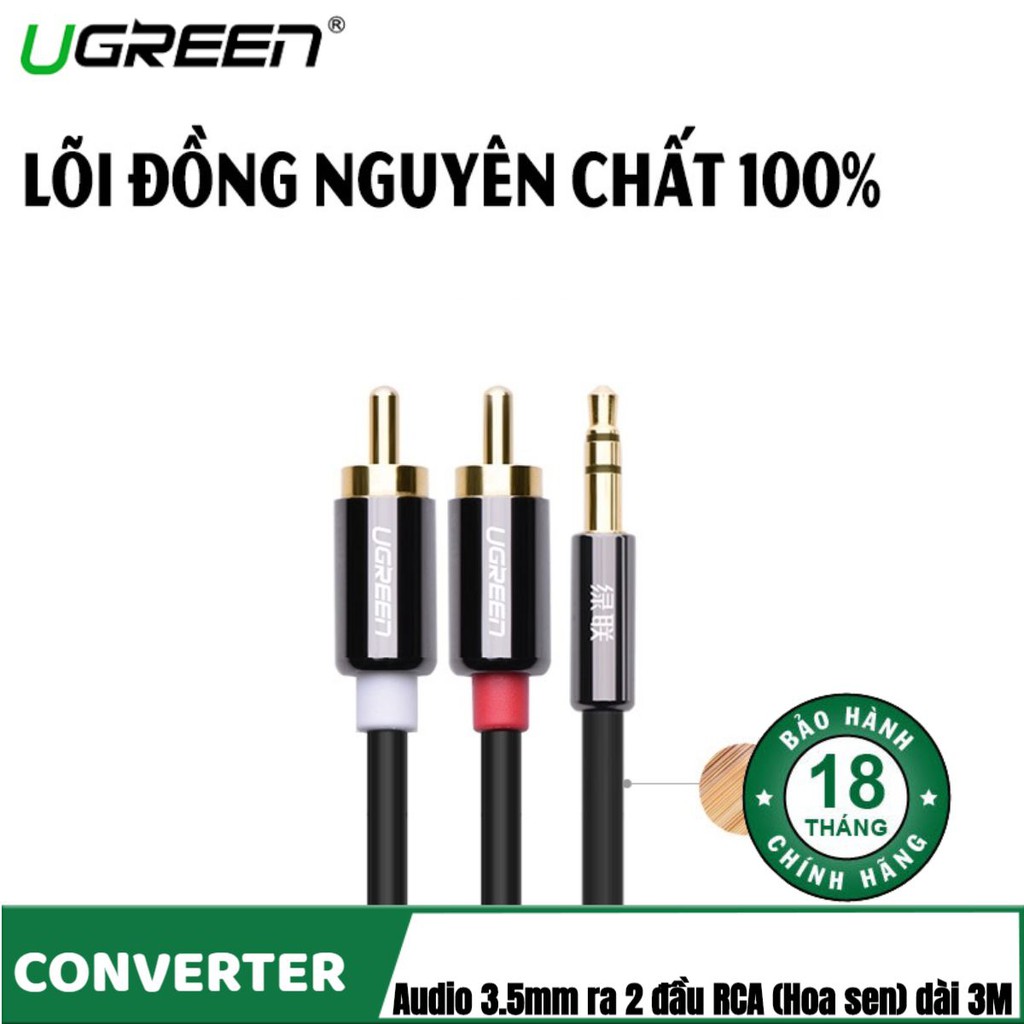 Cáp Audio 3,5mm Ra 2 Đầu bông sen Cao Cấp Chính Hãng Ugreen 10749 10583 10584 10590 10591 AV116