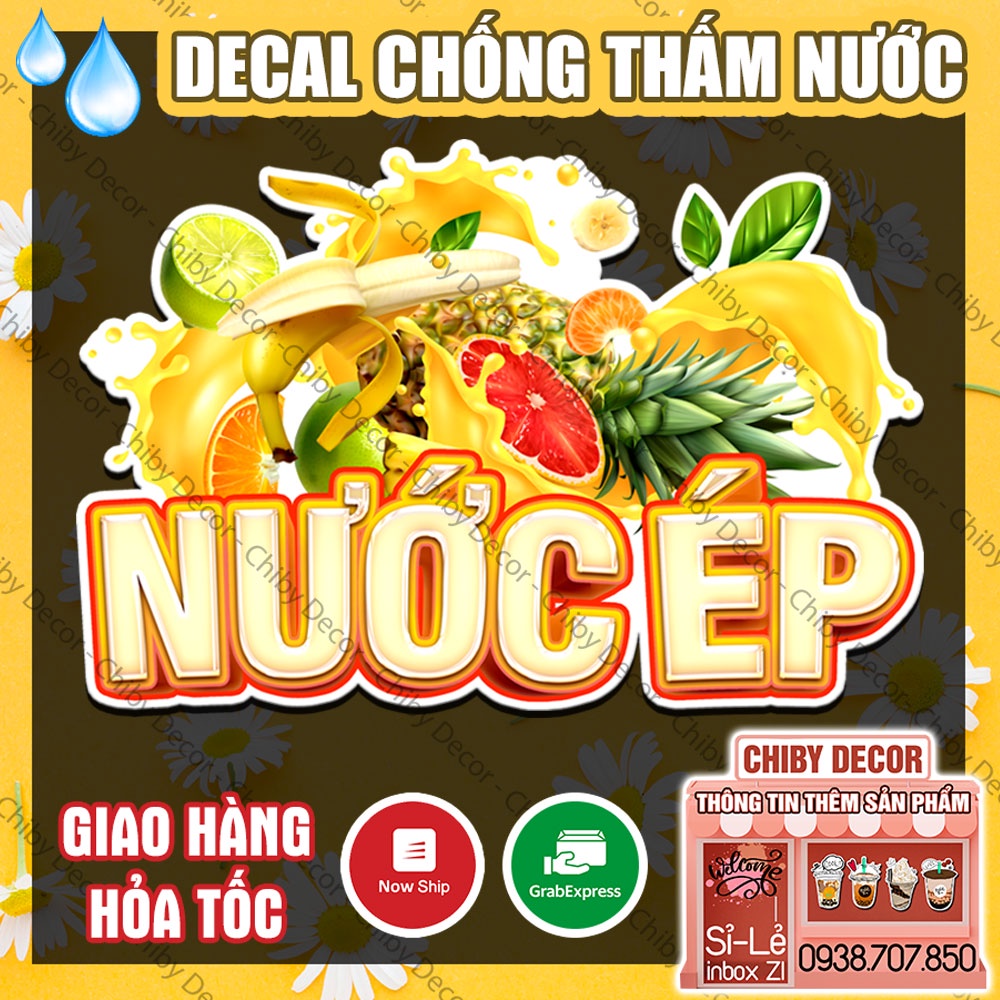 Tranh Dán Tường Nước Ép 🌈 Decal Dán Tường Trang Trí Quán Trà Sữa, Cà Phê - Sticker Chống Thấm Nước, Chống Nắng, Cắt Sẵn