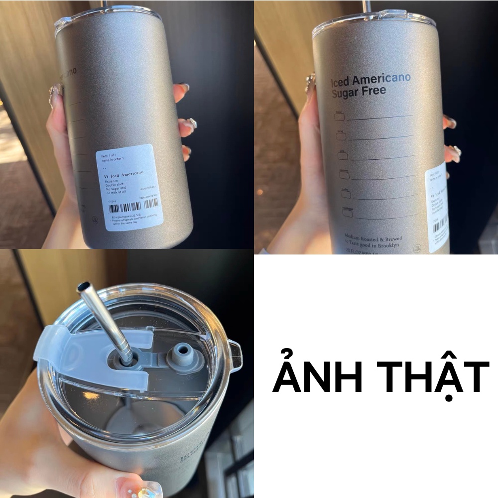 Cốc giữ nhiệt INOX, bình giữ nhiệt bằng thép không gỉ có ống hút uống coffee hiệu suất 6-8 tiếng