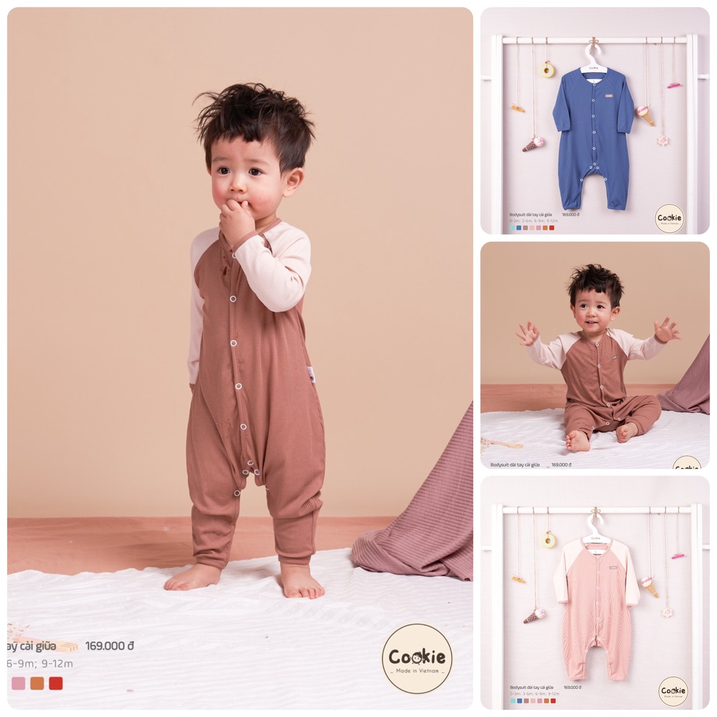 [Cookie 2022] bộ bodysuit dài tay cài giữa