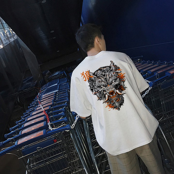 Áo phông tay lỡ unisex QUỶ SÓI, áo thun nam nữ trắng basic