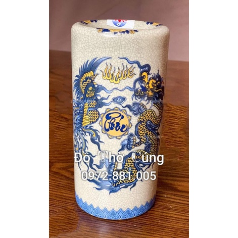 Bộ Đồ Thờ Men Rạn ( rồng vàng viền xanh)