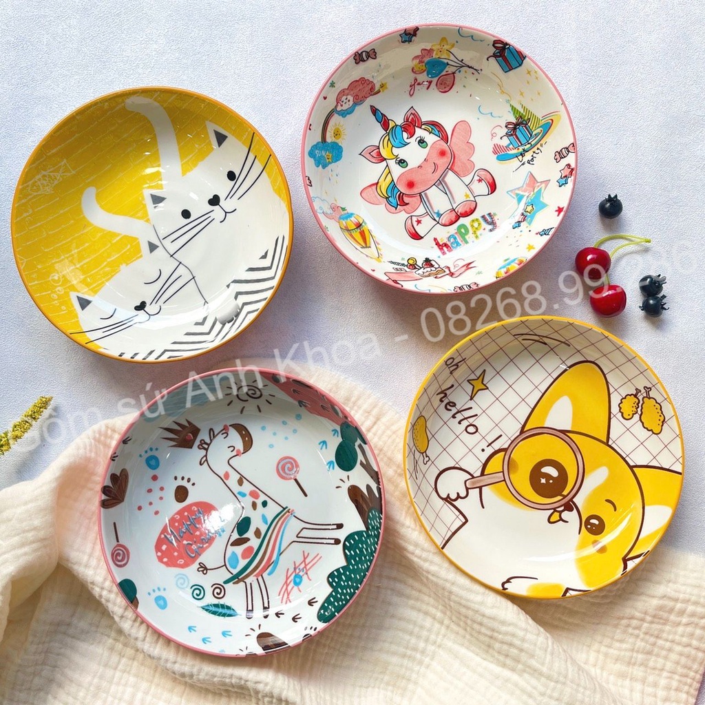 Đĩa sứ Decor Chén Dĩa Sứ Dễ Thương Cute Cao Cấp Đĩa 18cm trang trí món ăn cực xinh yêu