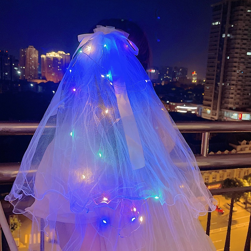 Khăn voan MANYUE hai lớp thắt nơ dạ quang thời trang dành cho nữ