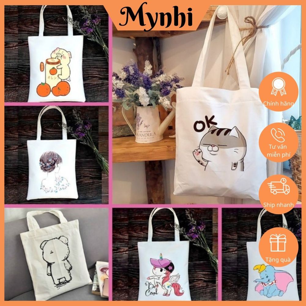 Túi đeo chéo nữ, túi tote vải canvas in hoạ tiết đáng yêu ShopMyNhi SMN249