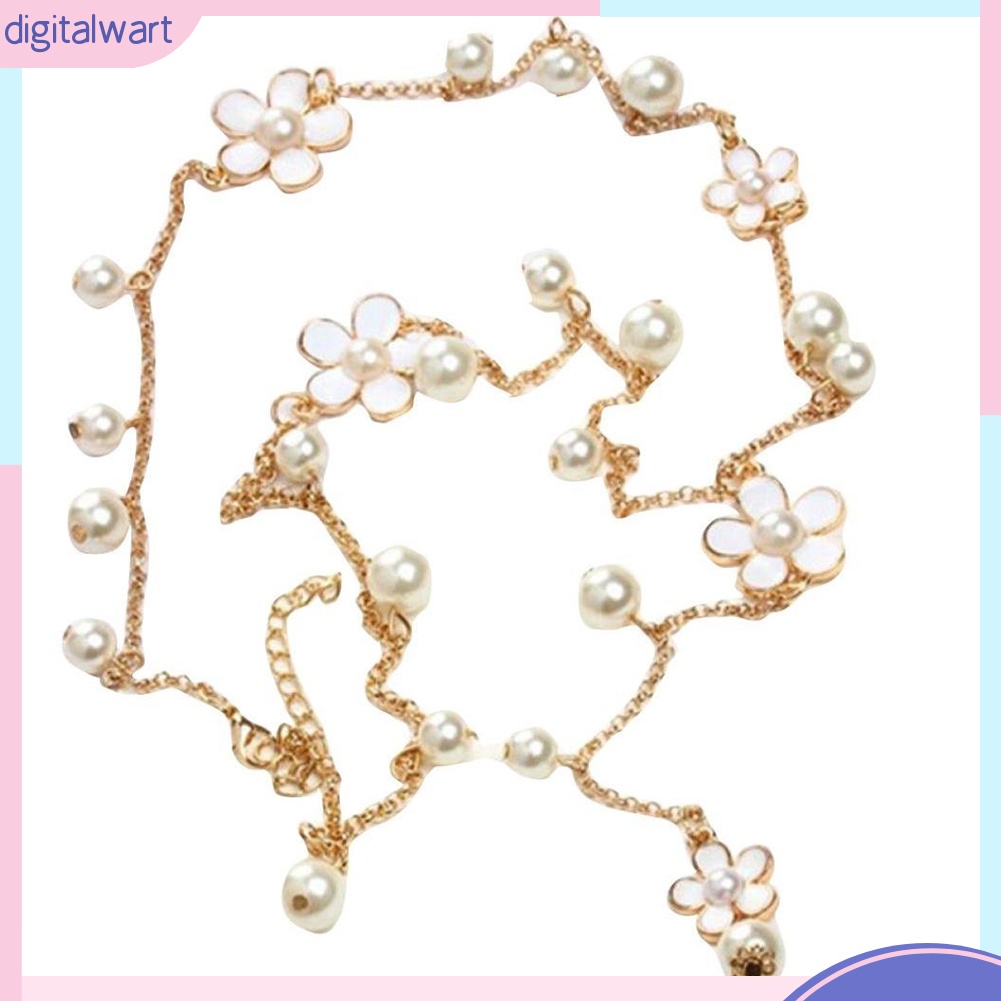 Dây chuyền dài mặt bông hoa đính ngọc trai nhân tạo sang trọng quý phái dành cho nữ