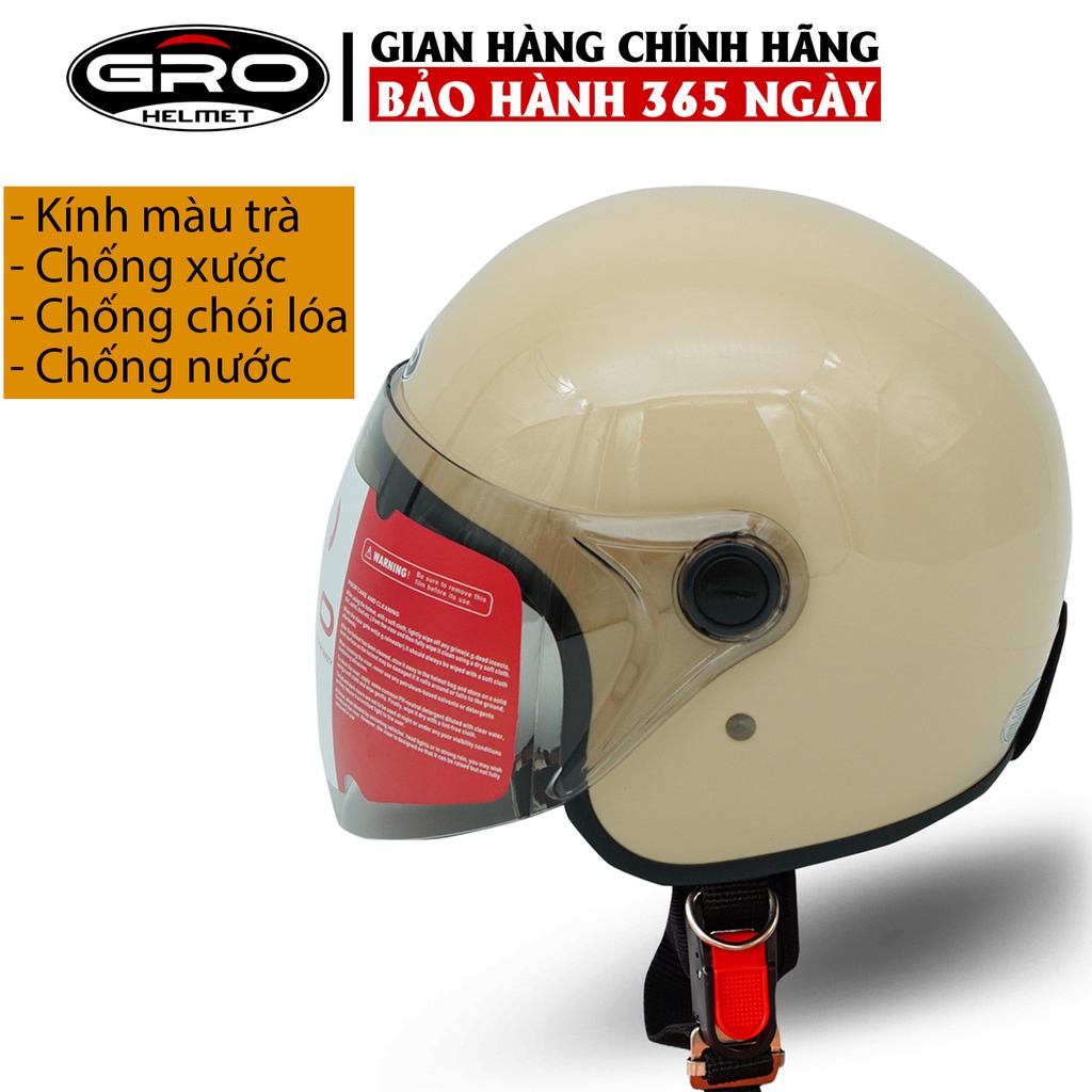 Mũ Bảo Hiểm 3/4 đầu GRO Helmet T818 có kính dài che cả mặt, kiểu dáng thời trang cho nữ, khóa kim loại - Nhiều Màu