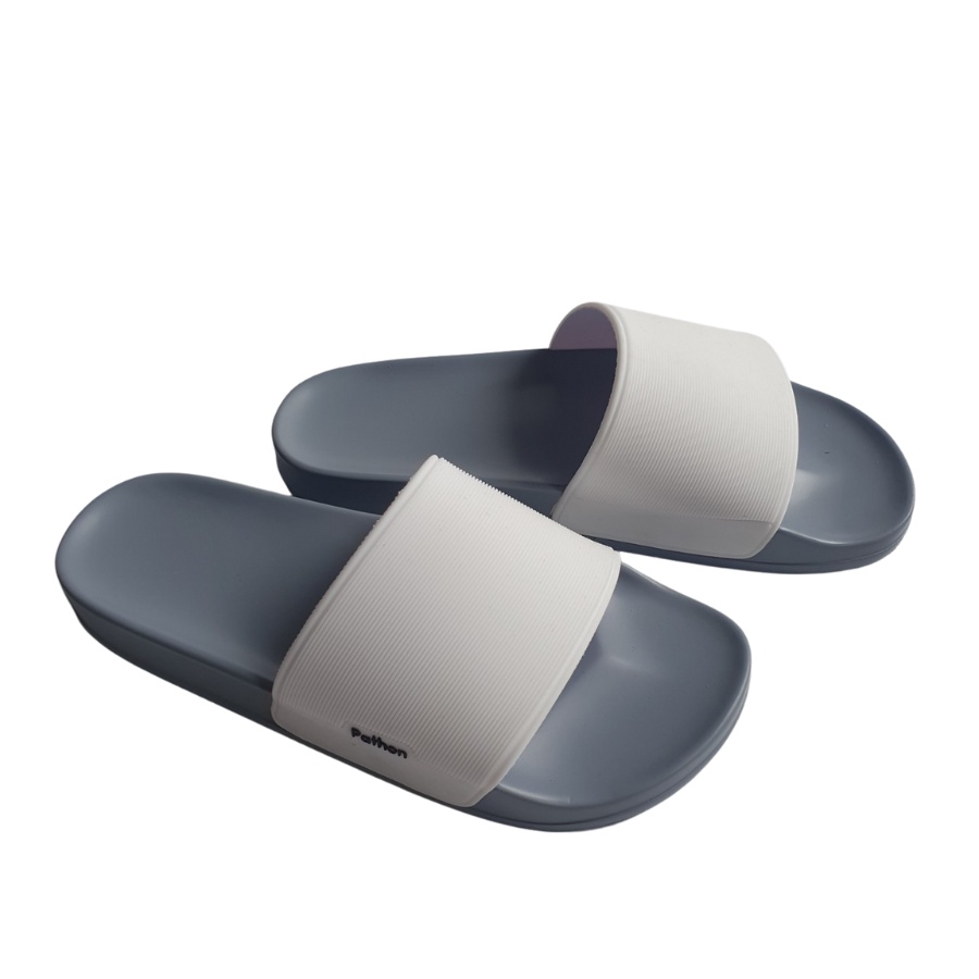 Dép nam nữ quai ngang slipper Pathon PVC và đế PU xám quai trắng Mẫu SD64