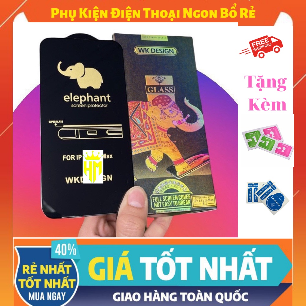 Kính cường lực WK Elephant 6D ip Full màn 6plus/7plus/8/8plus/ Xsmax/11/12 pro/11 12 13 promax