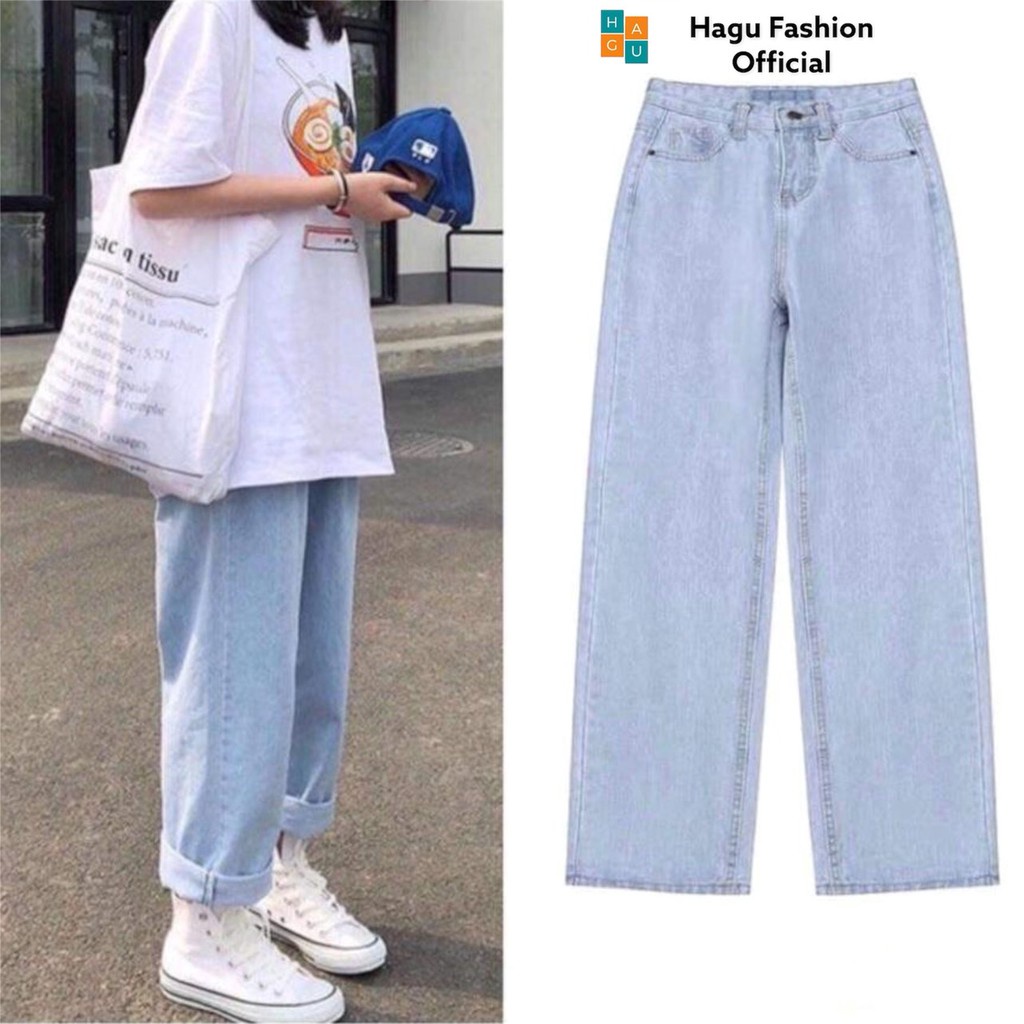 Quần Jeans Baggy ống rộng Trắng Nữ Form chuẩn Shop Hagu Chất liệu Cao cấp Trẻ trung cực hot