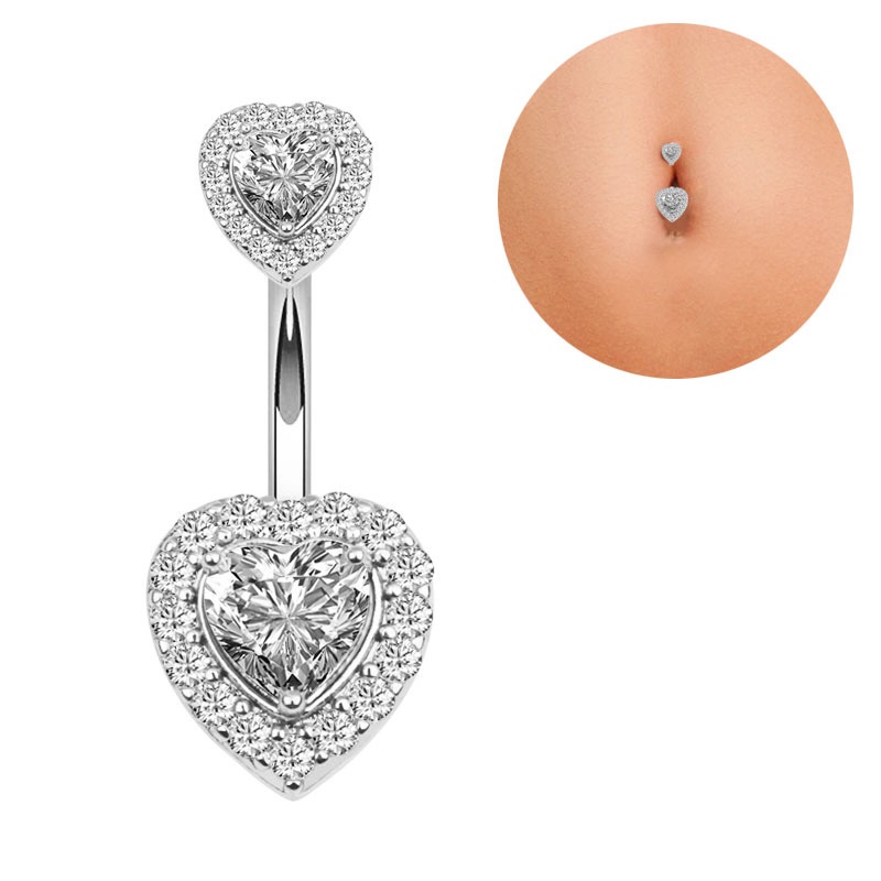Khuyên rốn thép không gỉ mặt hình trái tim đính đá zircon thời trang dành cho nữ