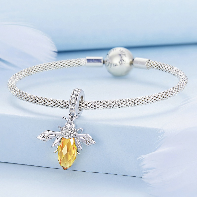 Mặt vòng cổ BAMOER bằng bạc 925 hình ong thời trang DIY