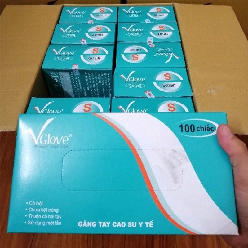 Găng tay có bột Vglove - Vglove không bột ( S - M - L - XL )