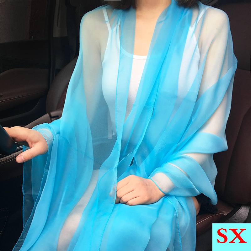Khăn Choàng Đi Biển Vải Lụa Lạnh Mỏng Màu Trơn Thời Trang Xuân Hè