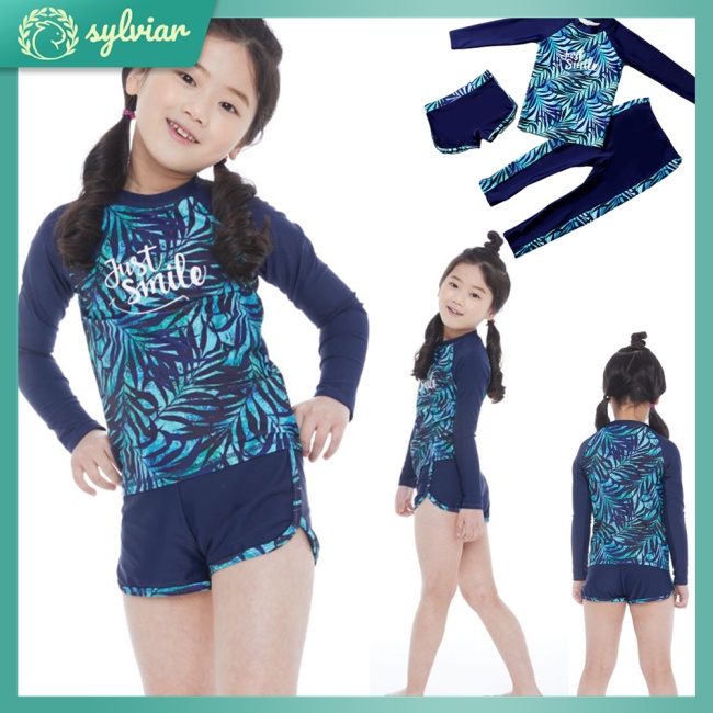 Bộ Đồ Bơi 3 Món Áo Tay Dài + Quần Short Nhanh Khô Chống Nắng Thời Trang Cho Bé Trai/Gái