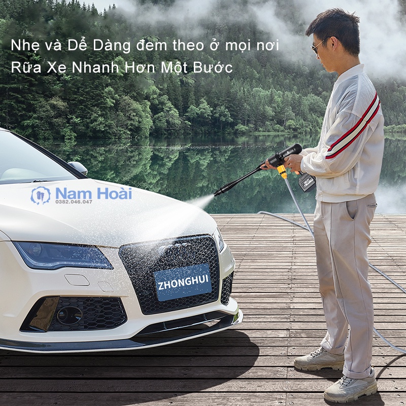 MÁY RỬA XE DÙNG PIN ZHONGHUI 888VF - MÁY RỬA XE GIA ĐÌNH - MÁY XỊT TƯỚI HOA RỬA SÂN TIỆN LỢI CẦM TAY