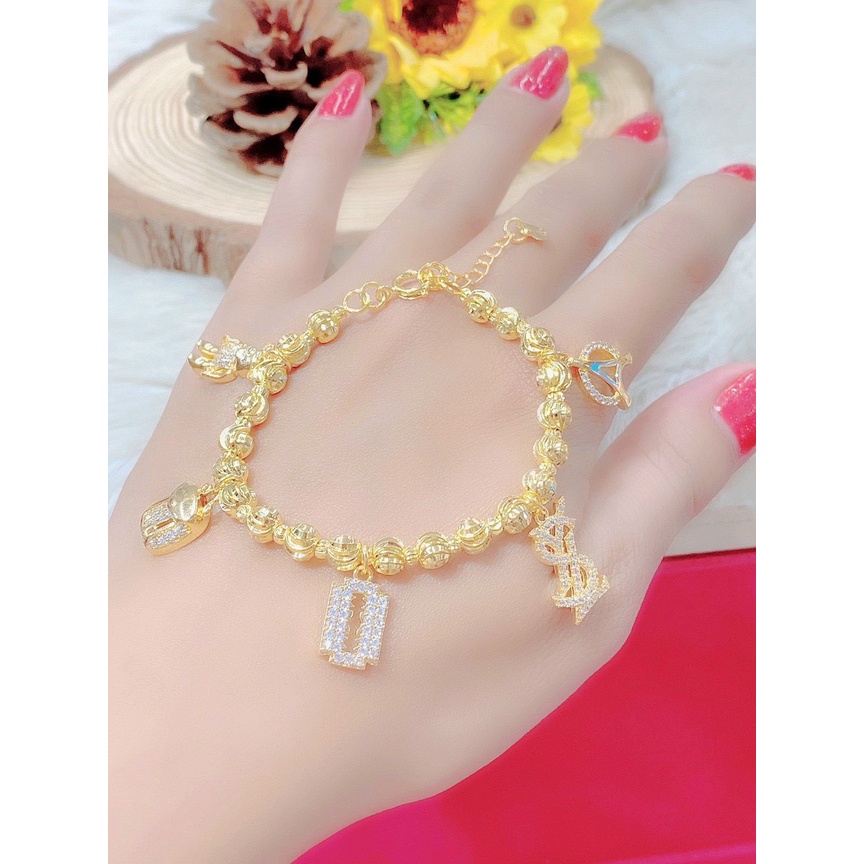 Vòng charm mạ vàng thật 18K đính đá Sáng Da Bền Màu Không Dị Ứng Làm Quà Tặng Ý Nghĩa - Trang Sức Nữ Đẹp