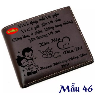 bóp ví nam da bò khắc tên, khắc hình theo yêu cầu