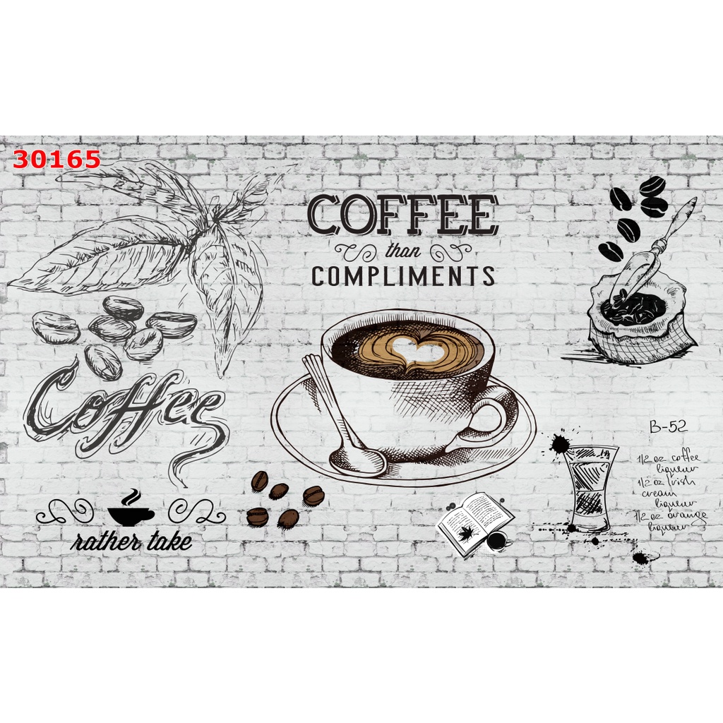 Tranh dán tường vải lụa 3D giành cho Quán Cafe, Trà Sữa, Trang Trí Cửa Hàng