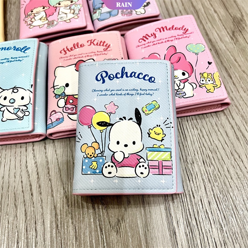 SANRIO Ví Ngắn Bằng Da PU In Hoạt Hình Cinnamoroll Hello Kitty Kuromi Dành Cho Nữ