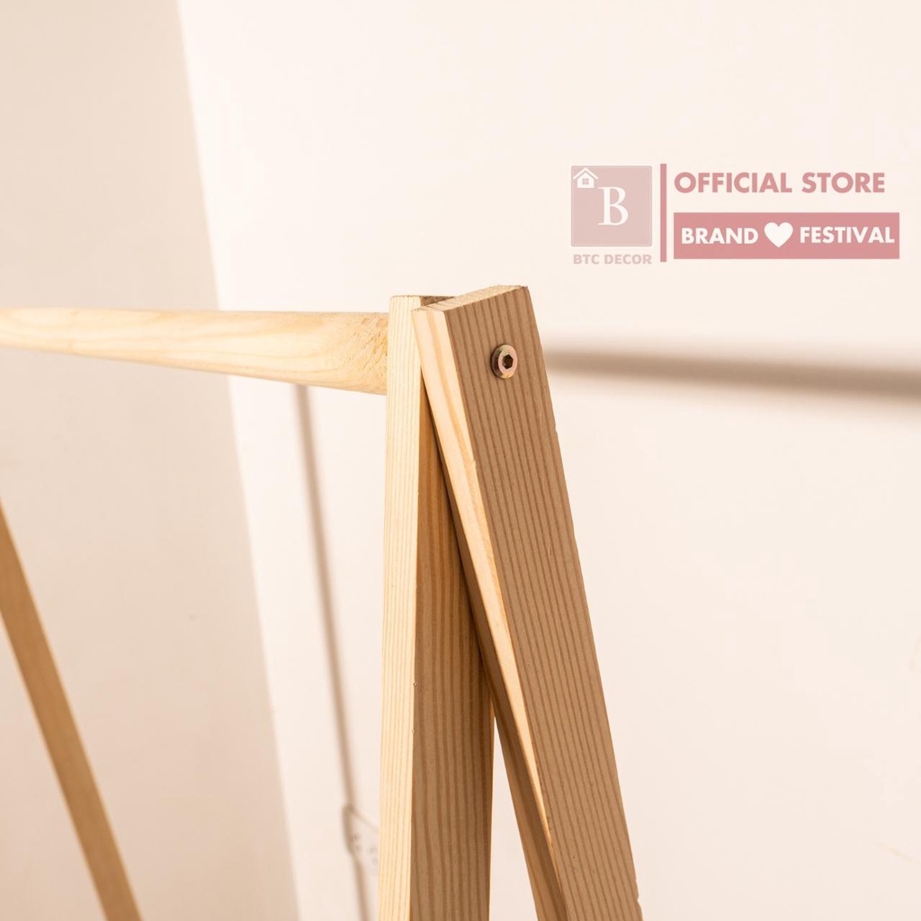 Giá Treo Quần Áo Gỗ Thông 1 Tầng BTC DECOR - Màu Sắc Tự Nhiên, Kích Thước 150 X 82 X 35 cm - BH 12 Tháng