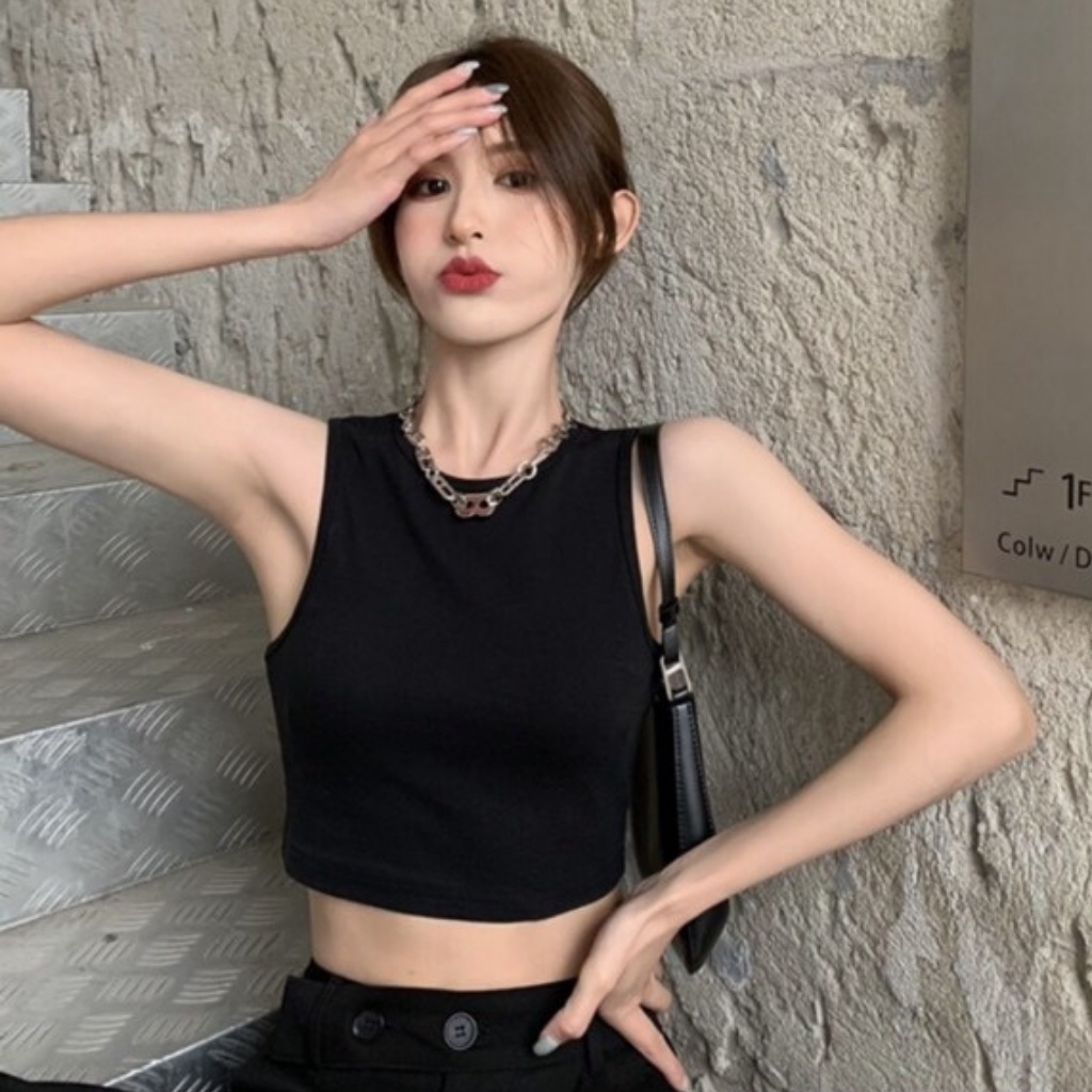 Áo Ba Lỗ Nữ Kiểu Croptop Hở Vai Chất Borip Dày Mịn Co Giãn 4 Màu Trắng Đen Hồng Vàng Ảnh Chụp Thật